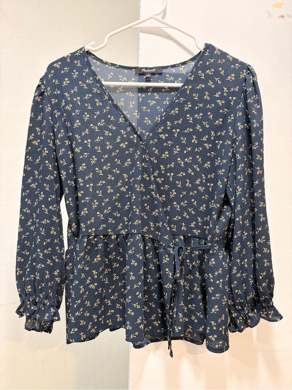 Madewell Navy Blue Floral Wrap Peplum Top